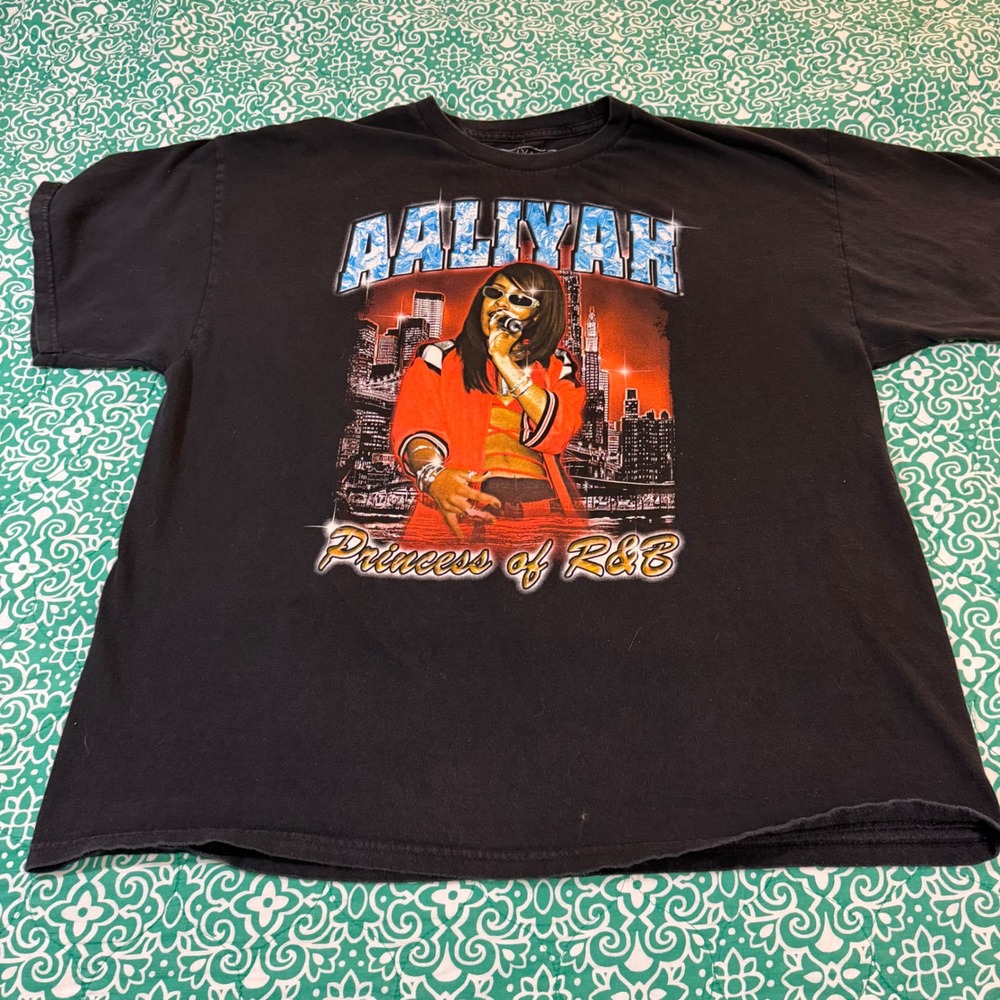 Aaliyah Princess of R&B Graphic T-Shirt Ripple Junction Black Mens 2X Cotton‎